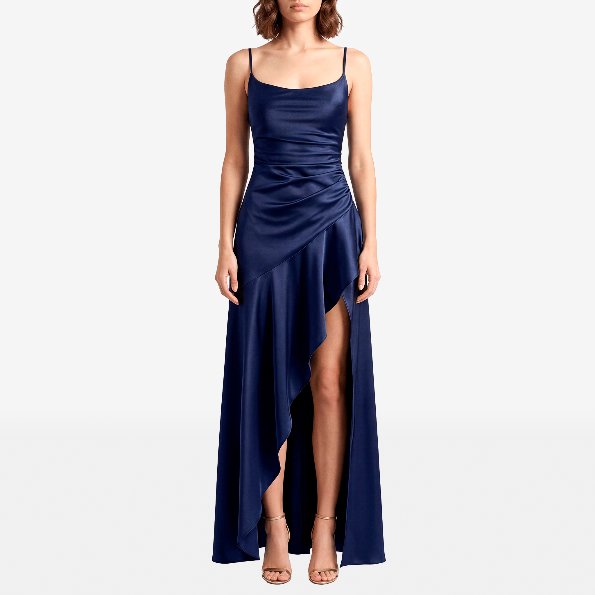 Asymmetric Ruffle High Split Maxi Dress - Sorina