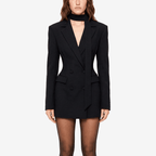 Black Structured Double Breasted Mini Blazer Dress - Sorina
