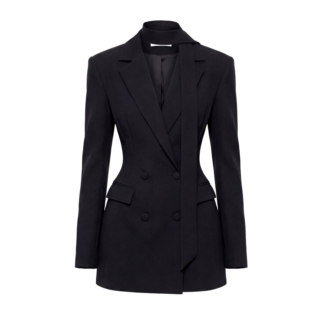 Black Structured Double Breasted Mini Blazer Dress - Sorina