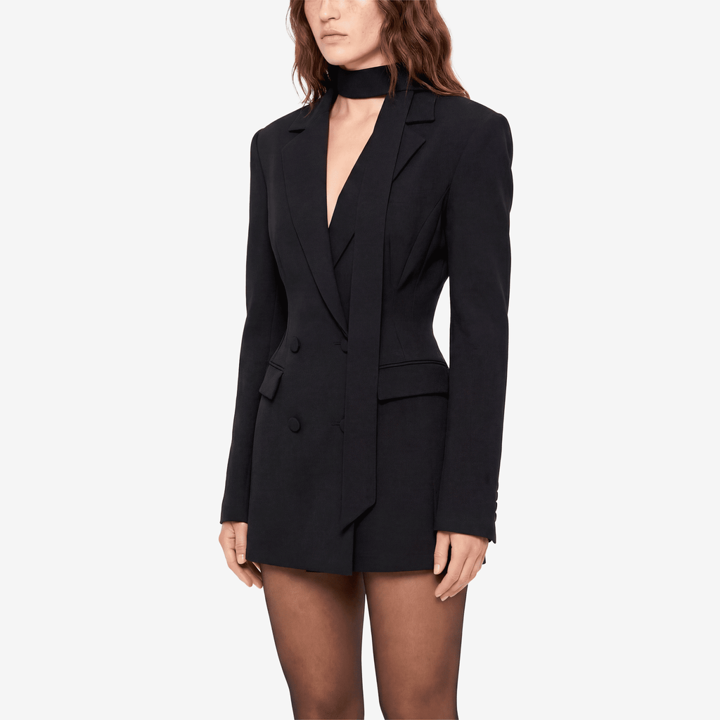 Black Structured Double Breasted Mini Blazer Dress - Sorina