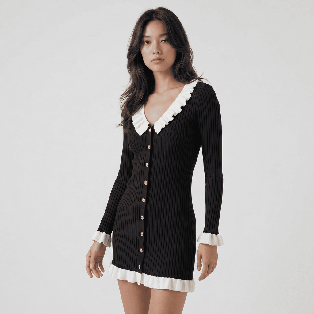 Chic Contrast Collar Cocktail Mini Dress - Sorina