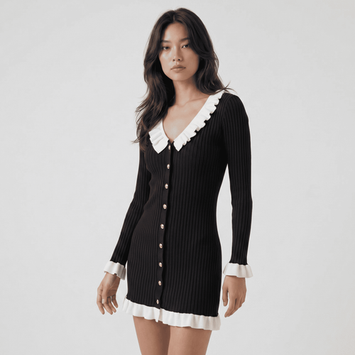 Chic Contrast Collar Cocktail Mini Dress - Sorina