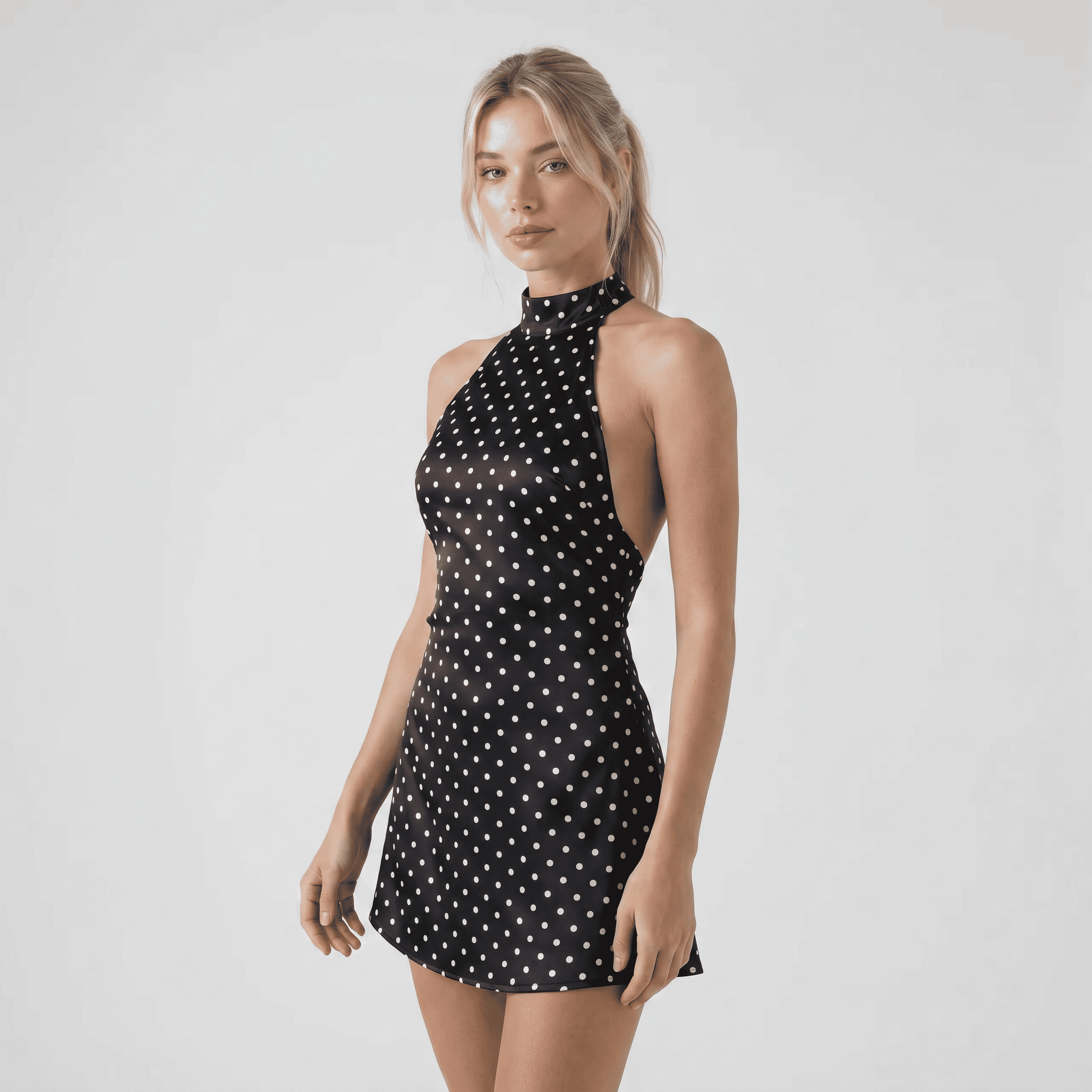 Chic Polka Dot Halter Cocktail Mini Dress - Sorina