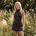 Chic Polka Dot Halter Cocktail Mini Dress - Sorina