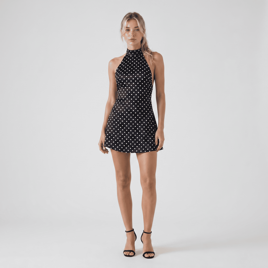 Chic Polka Dot Halter Cocktail Mini Dress - Sorina