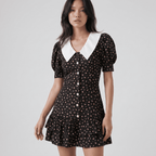 Chic Printed Collar Puff Sleeve Cocktail Mini Dress - Sorina