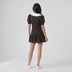 Chic Printed Collar Puff Sleeve Cocktail Mini Dress - Sorina