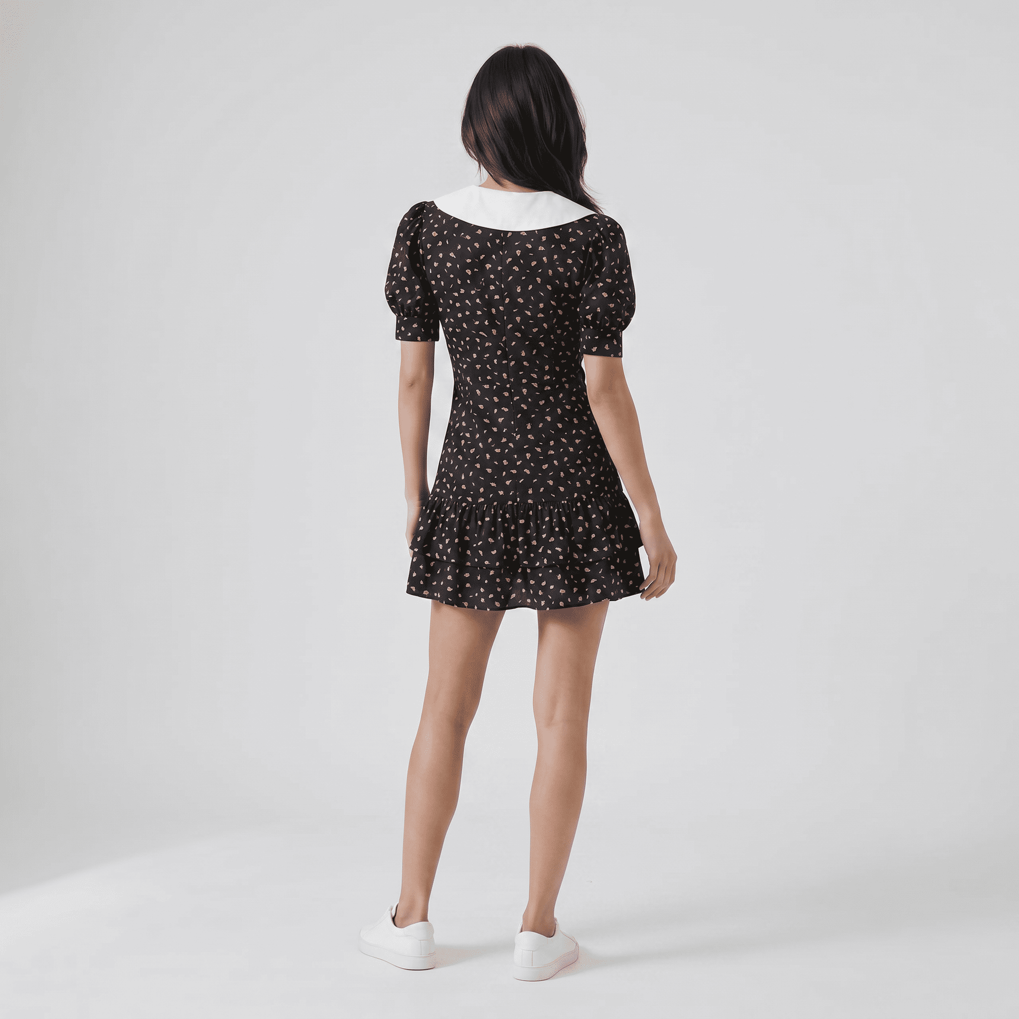 Chic Printed Collar Puff Sleeve Cocktail Mini Dress - Sorina
