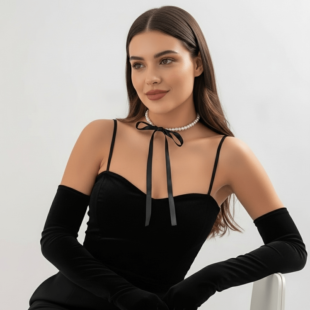 Classic Pearl Choker with Velvet Bow Tie - Sorina