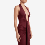 Deep V Neck Draped Ruched Sexy Maxi Dress Women Summer Fashion Halter Sleeveless Backless Club Party Long Dress Elegant BM98 - Sorina