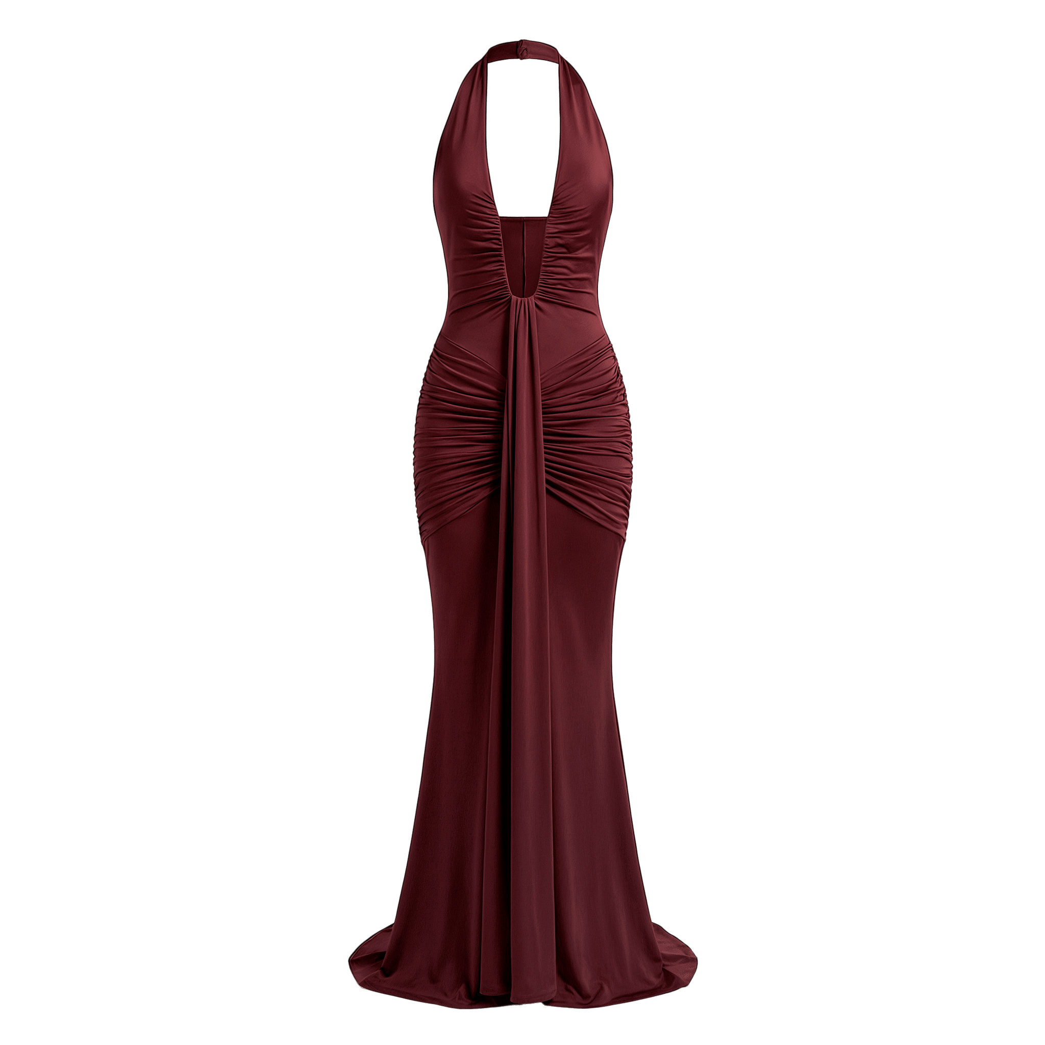 Deep V Neck Draped Ruched Sexy Maxi Dress Women Summer Fashion Halter Sleeveless Backless Club Party Long Dress Elegant BM98 - Sorina