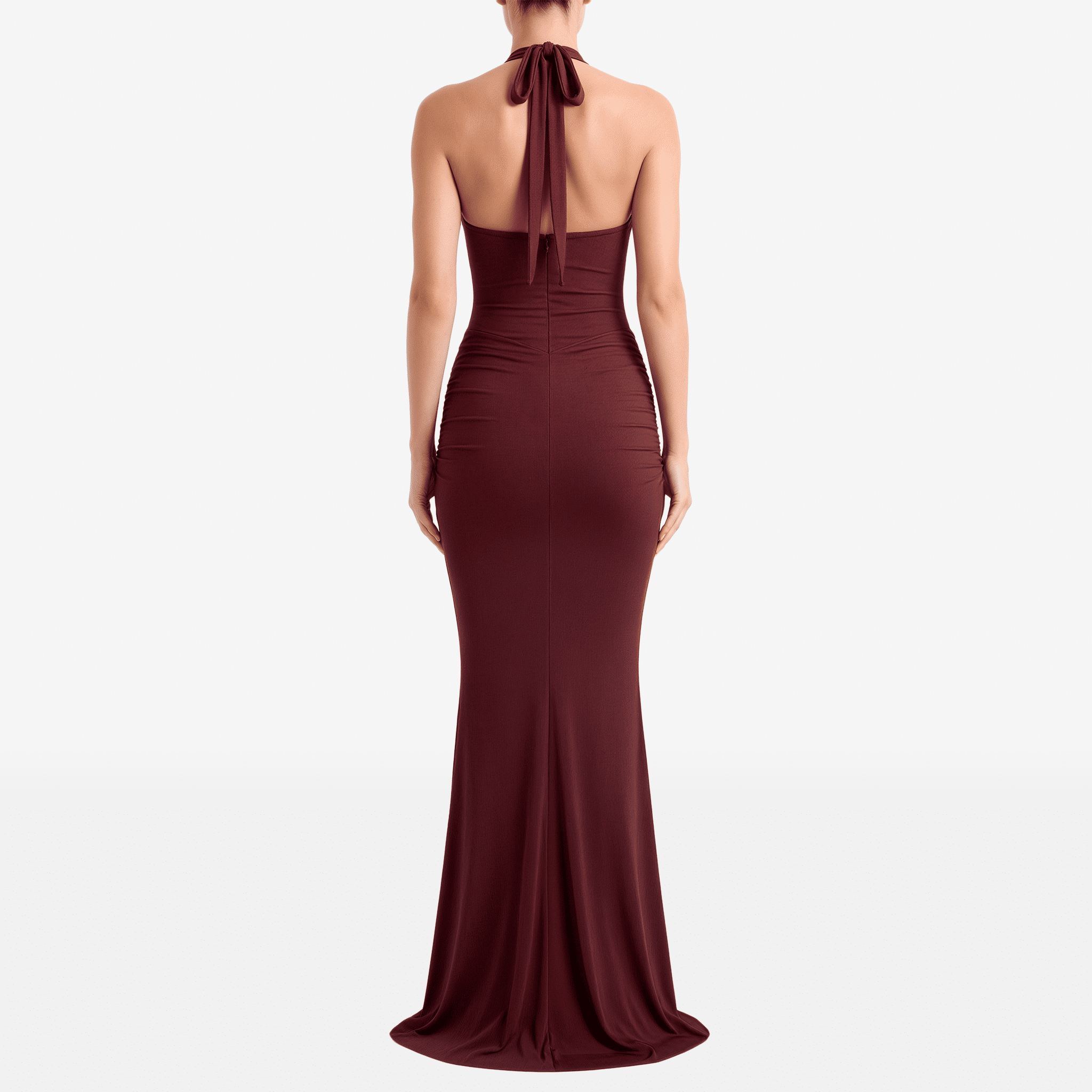 Deep V Neck Draped Ruched Sexy Maxi Dress Women Summer Fashion Halter Sleeveless Backless Club Party Long Dress Elegant BM98 - Sorina