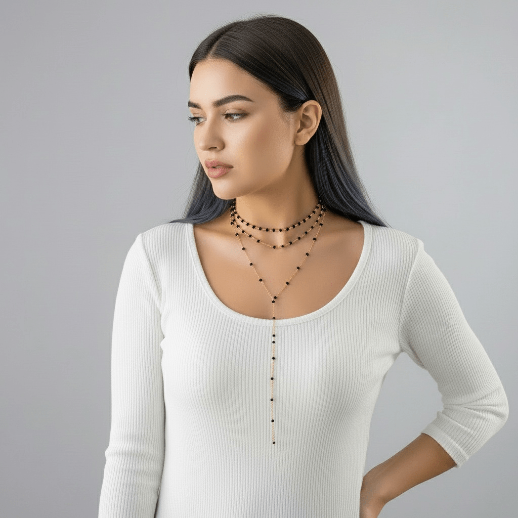 Delicate Crystal Beaded Lariat Necklace - Sorina