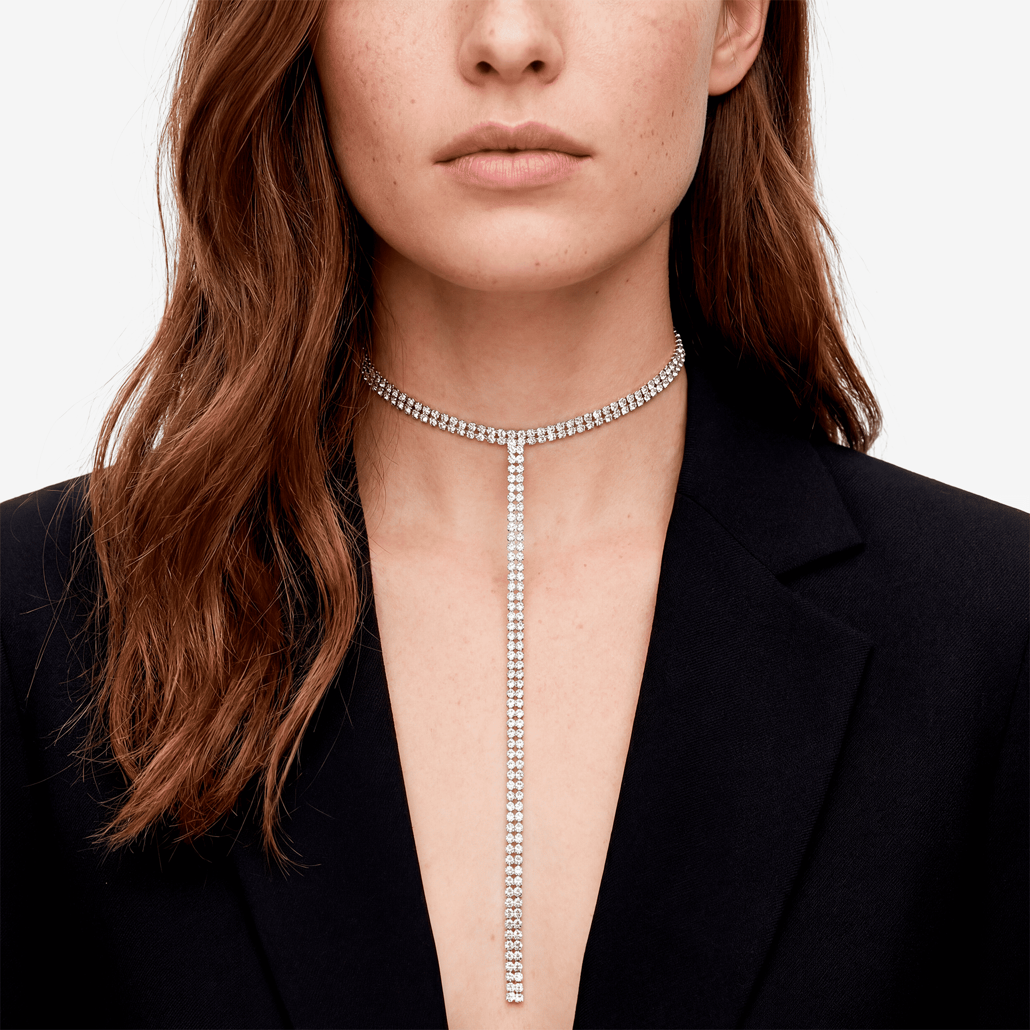 Fashion Full Rhinestone Chain Necklace for Women Statement Long Tassel Choker Crystal Collar Party Jewelry Neck Accessories - Sorina