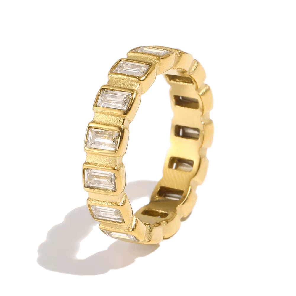 Gold Baguette Zircon Eternity Band Ring - Sorina
