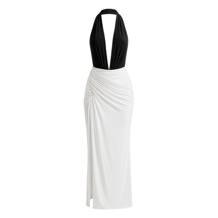 Halter Neck Backless Maxi Dress with Side Slit
