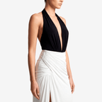 Halter Backless Sexy Maxi Dress Women Patchwork Deep V Neck Sleeveless High Waist Ruched Split Club Party Long Dress - Sorina