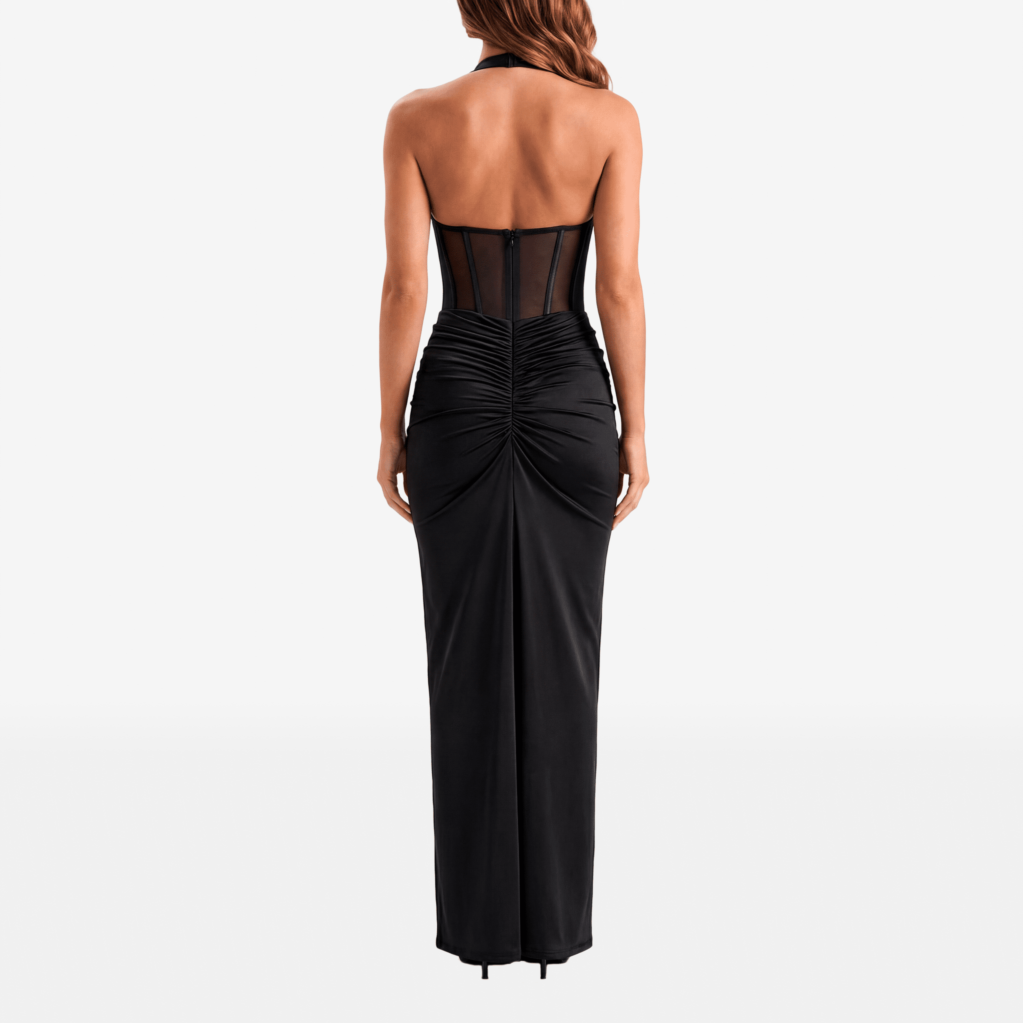 Halter Backless Sexy Maxi Dress Women V Neck Off - Shoulder Sleeveless Draped Ruched Bodycon Club Party Long Dress - Sorina
