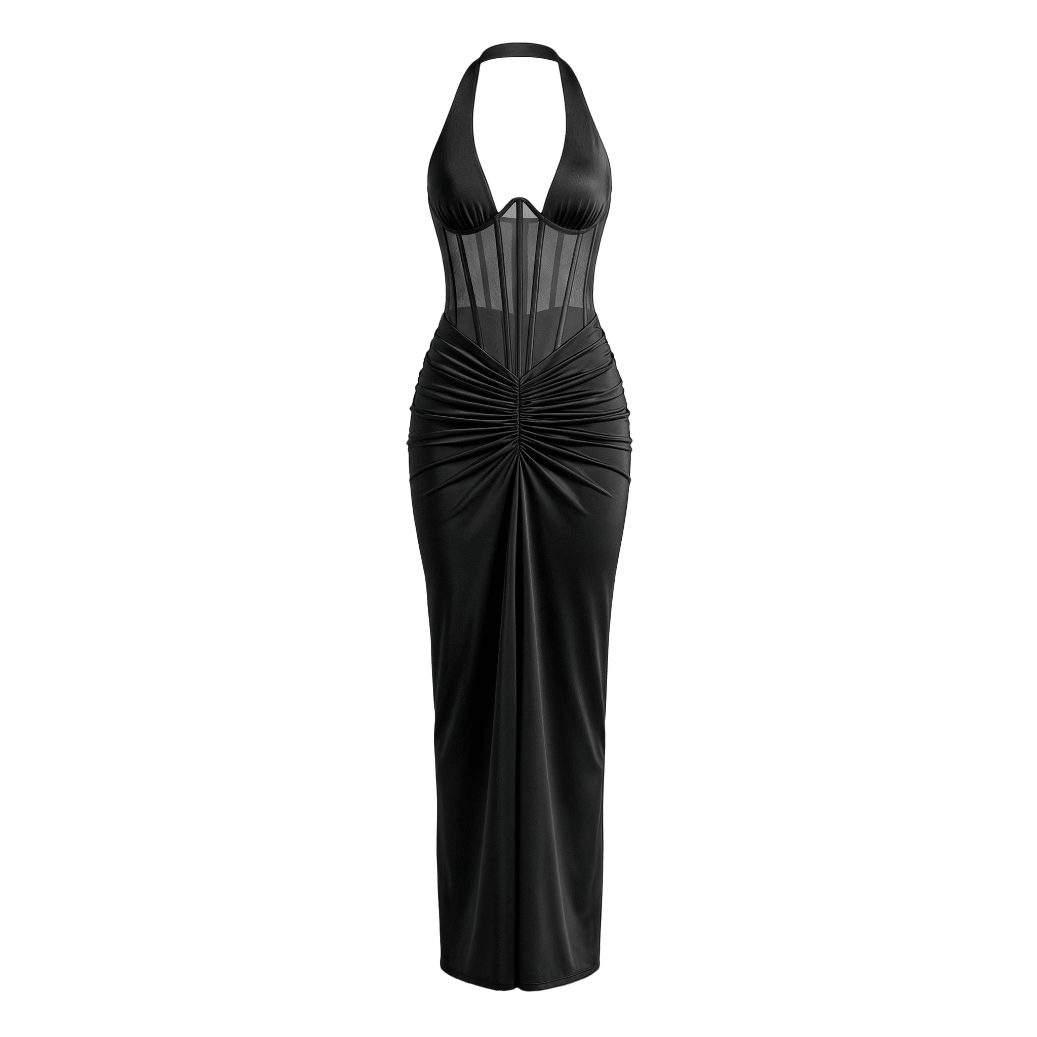 Halter Backless Sexy Maxi Dress Women V Neck Off - Shoulder Sleeveless Draped Ruched Bodycon Club Party Long Dress - Sorina