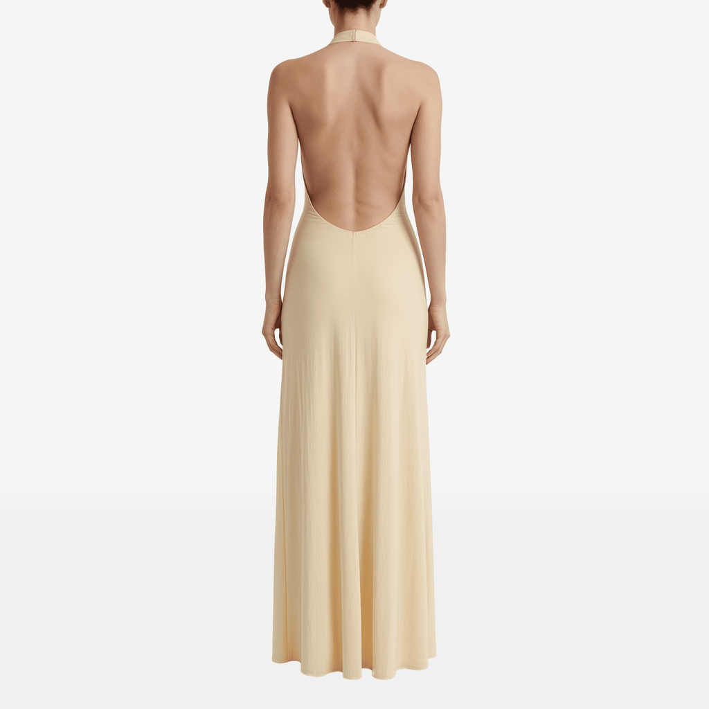 Halter Deep V Neck Backless Sexy Maxi Dress Women Gown Fashion Irregular Sleeveless Thigh High Split Club Party Dresses - Sorina