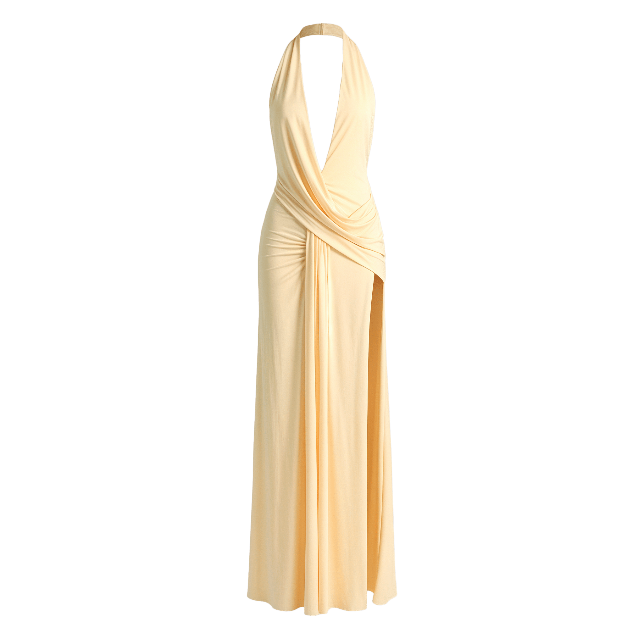 Halter Deep V Neck Backless Sexy Maxi Dress Women Gown Fashion Irregular Sleeveless Thigh High Split Club Party Dresses - Sorina