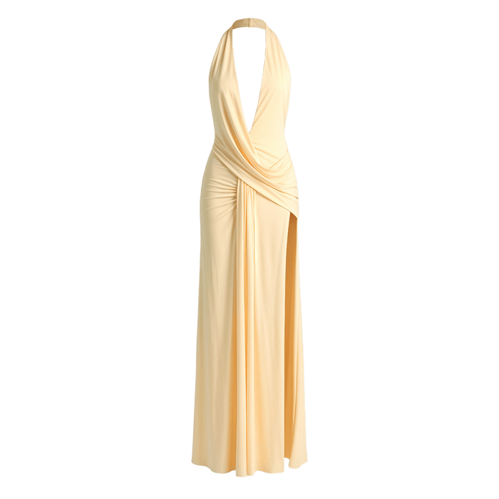 Halter Deep V Backless Maxi Dress