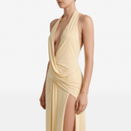 Halter Deep V Neck Backless Sexy Maxi Dress Women Gown Fashion Irregular Sleeveless Thigh High Split Club Party Dresses - Sorina