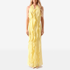 Halter Off - Shoulder Ruffle Sexy Maxi Dress Women Fashion V Neck Sleeveless Backless Bodycon Club Party Long Dress - Sorina