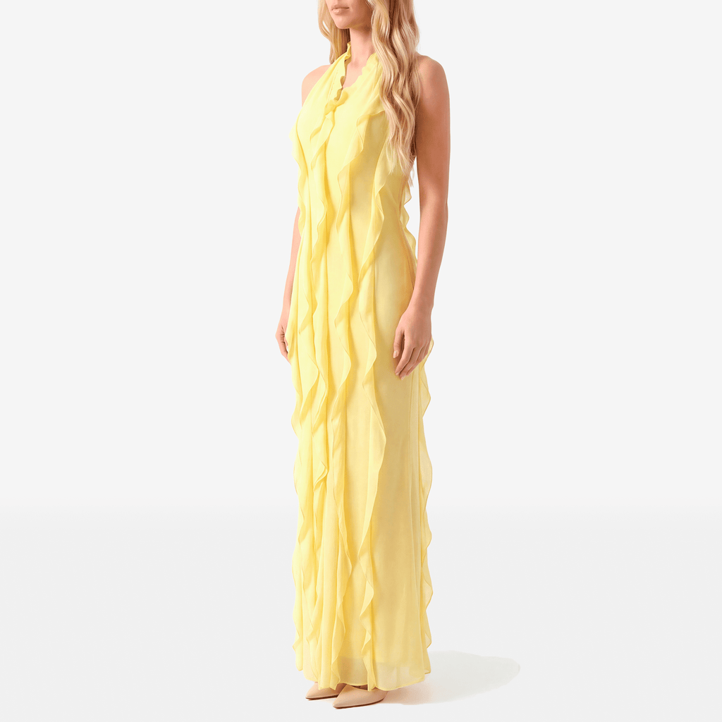 Halter Off - Shoulder Ruffle Sexy Maxi Dress Women Fashion V Neck Sleeveless Backless Bodycon Club Party Long Dress - Sorina