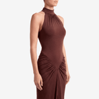 Halter Ruched Sleeveless Sexy Maxi Dress Women Gown Fashion Slim High Waist Evening Club Party Split Long Dress - Sorina