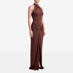 Halter Ruched Sleeveless Sexy Maxi Dress Women Gown Fashion Slim High Waist Evening Club Party Split Long Dress - Sorina