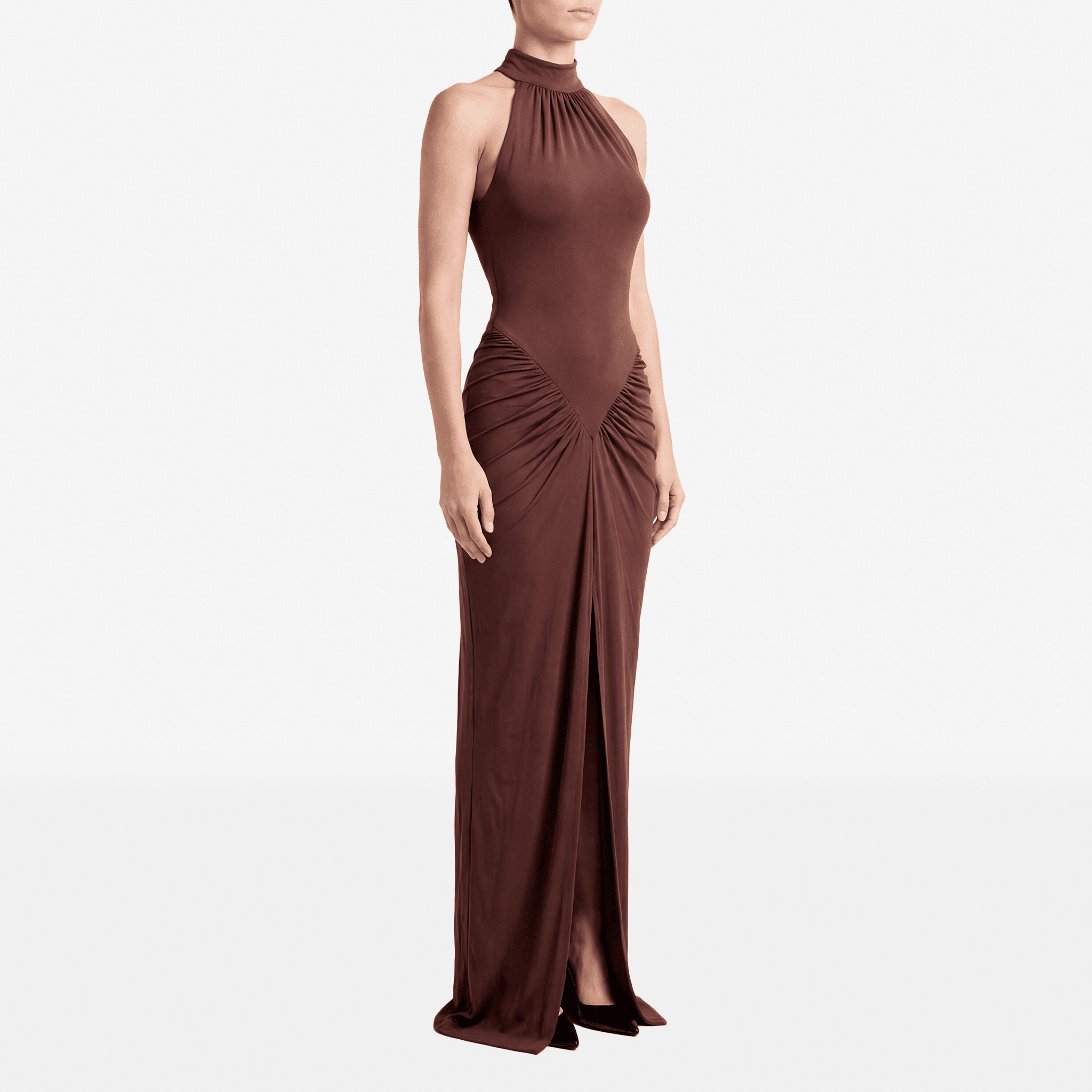 Halter Ruched Sleeveless Sexy Maxi Dress Women Gown Fashion Slim High Waist Evening Club Party Split Long Dress - Sorina