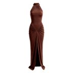 Halter Ruched Sleeveless Sexy Maxi Dress Women Gown Fashion Slim High Waist Evening Club Party Split Long Dress - Sorina