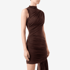 Irregular Draped Ruched Sexy Mini Dress for Women Elegant Turtleneck Sleeveless High Waist Pleated Club Party Dress - Sorina