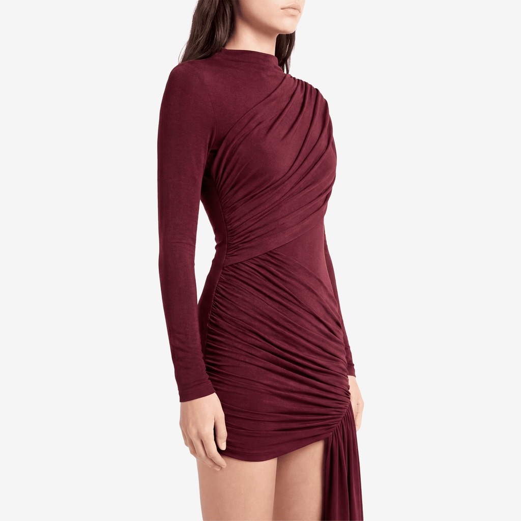 Irregular Draped Ruched Sexy Mini Dress Women Gown Elegant Turtleneck Long Sleeve High Waist Pleated Club Party Dress - Sorina