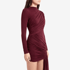 Irregular Draped Ruched Sexy Mini Dress Women Gown Elegant Turtleneck Long Sleeve High Waist Pleated Club Party Dress - Sorina