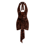 Leopard Print Draped Ruched Sexy Mini Dress Women Gown Elegant Halter Deep V Neck Sleeveless Backless Club Party Dress - Sorina