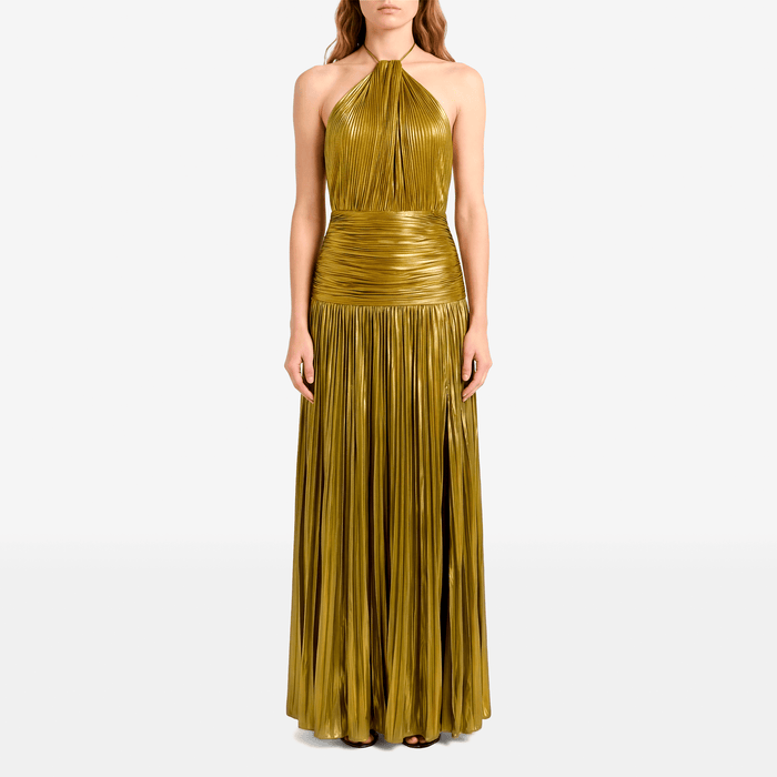 Pleated Halter Neck Maxi Dress