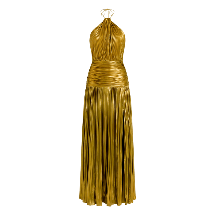Pleated Halter Neck Maxi Dress