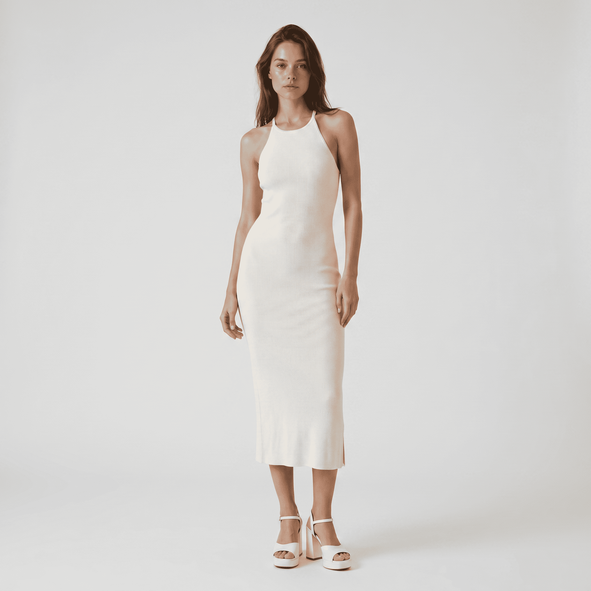 Minimal Sleeveless Cocktail Midi Dress - Sorina