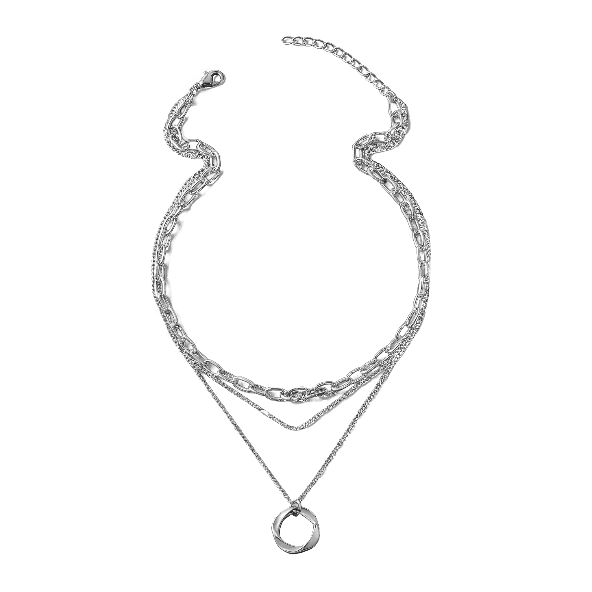 Multilayer Pendant Chain Necklace with Geometric Charm - Sorina