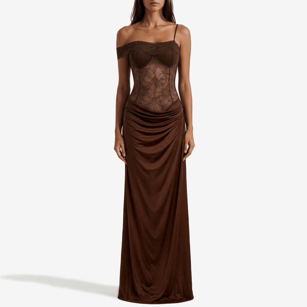 One Shoulder Lace See through Sexy Maxi Dress Women Gown Fashion Off - Shoulder Sleeveless Backless Club Long Dresses - Sorina