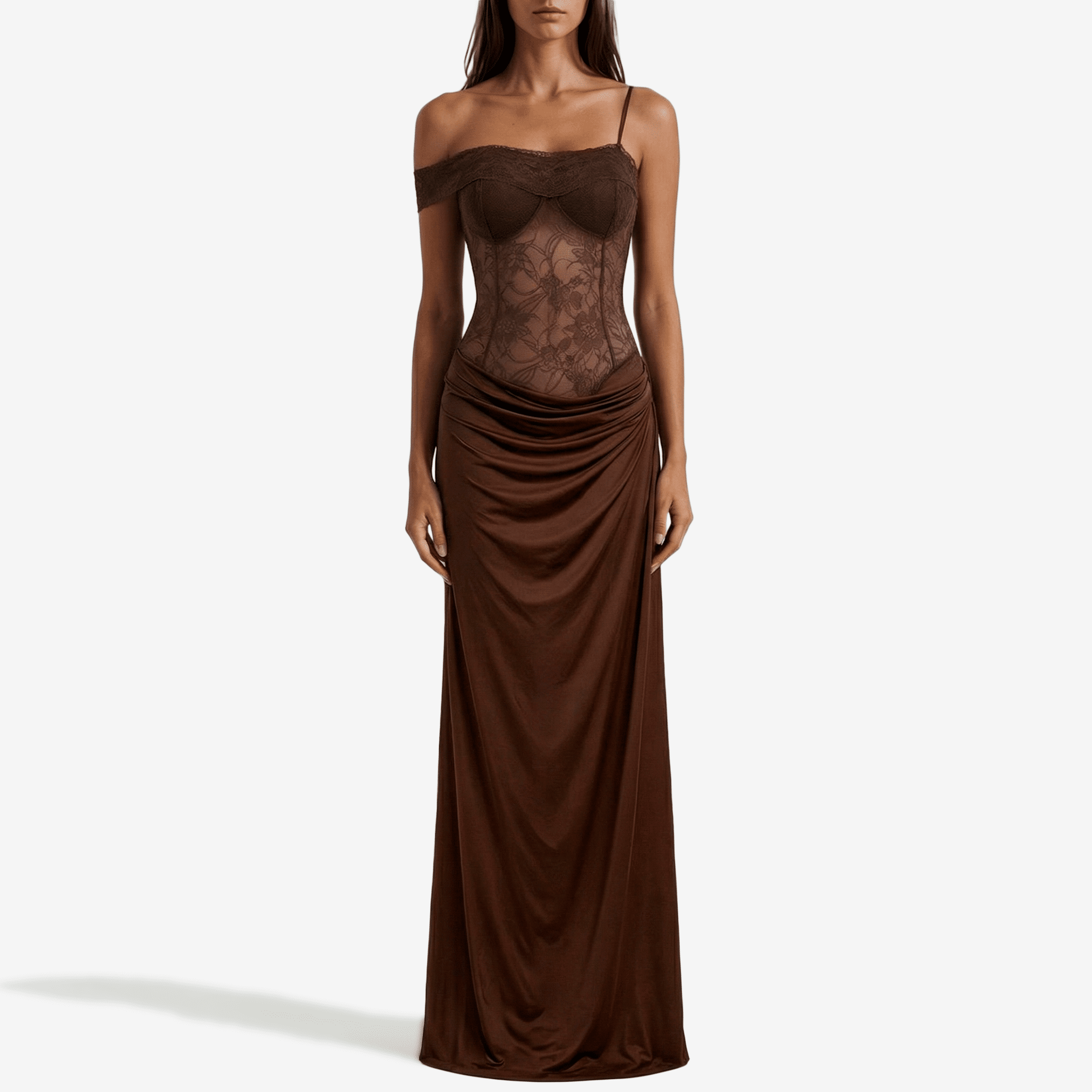 One Shoulder Lace See through Sexy Maxi Dress Women Gown Fashion Off - Shoulder Sleeveless Backless Club Long Dresses - Sorina