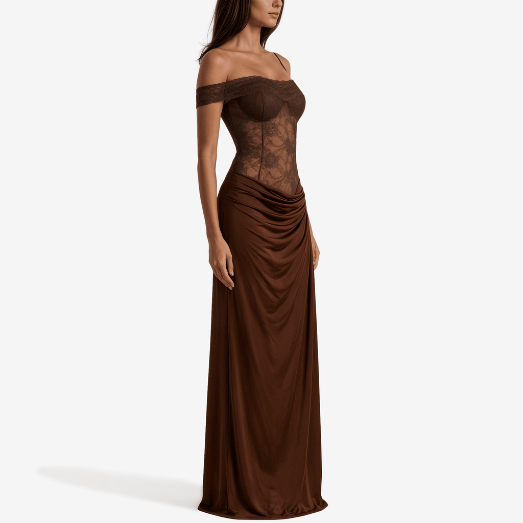 One Shoulder Lace See through Sexy Maxi Dress Women Gown Fashion Off - Shoulder Sleeveless Backless Club Long Dresses - Sorina