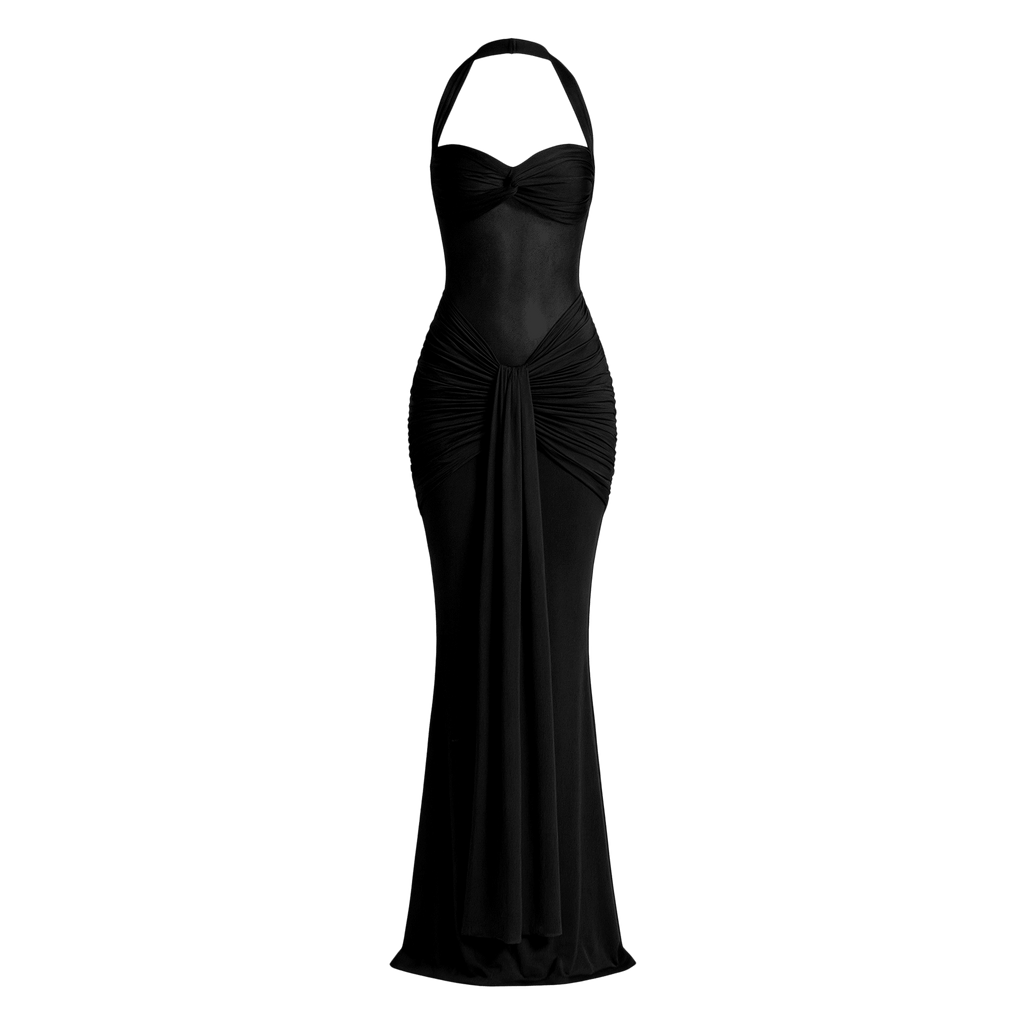 Patchwork Elegant Women Maxi Dress Classic Sexy Sheer Ribbons Halter Backless Bodycon Female Trend Festival Evening Wear - Sorina