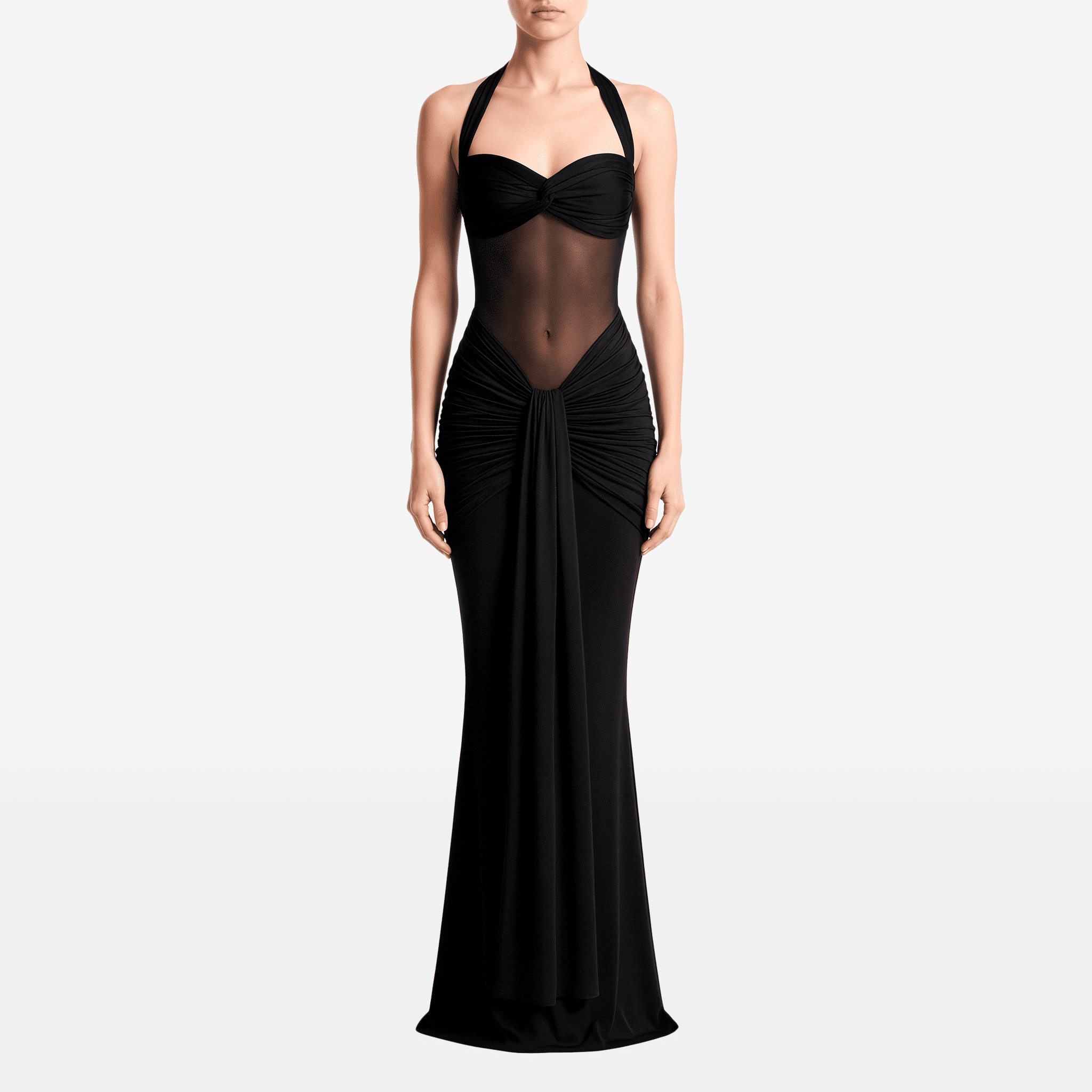 Patchwork Elegant Women Maxi Dress Classic Sexy Sheer Ribbons Halter Backless Bodycon Female Trend Festival Evening Wear - Sorina