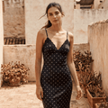 Polka Dot Lace Trim Cocktail Maxi Dress - Sorina