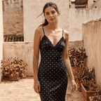 Polka Dot Lace Trim Cocktail Maxi Dress - Sorina