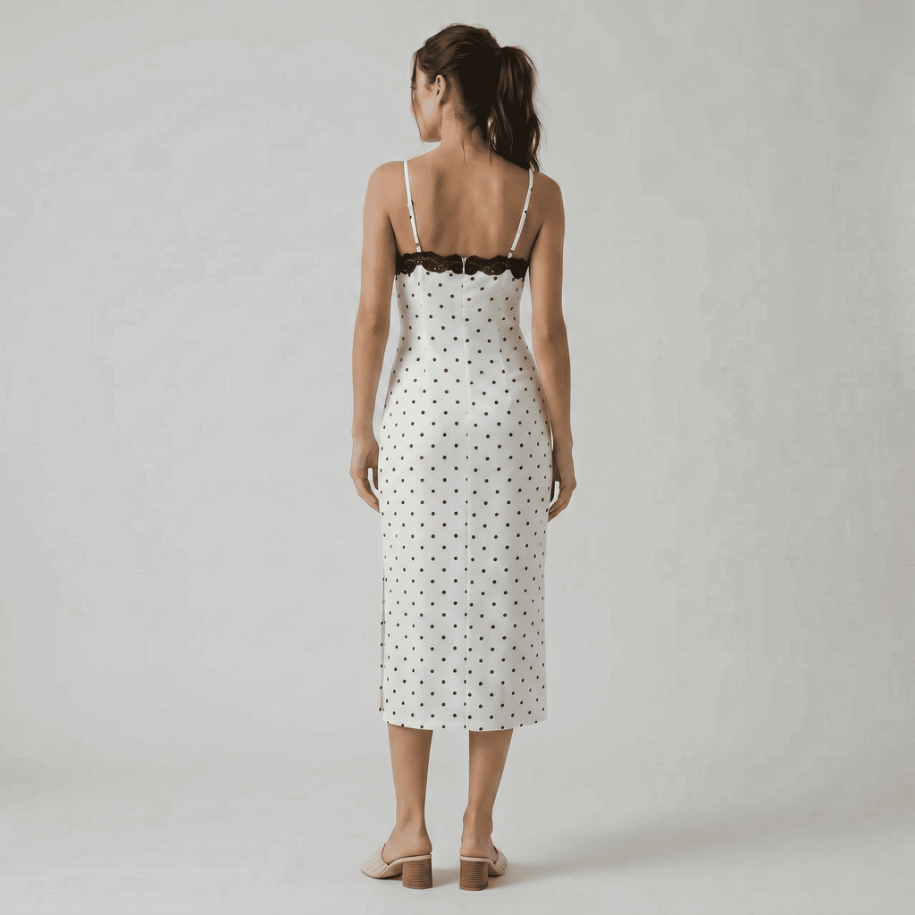 Polka Dot Lace Trim Cocktail Maxi Dress - Sorina