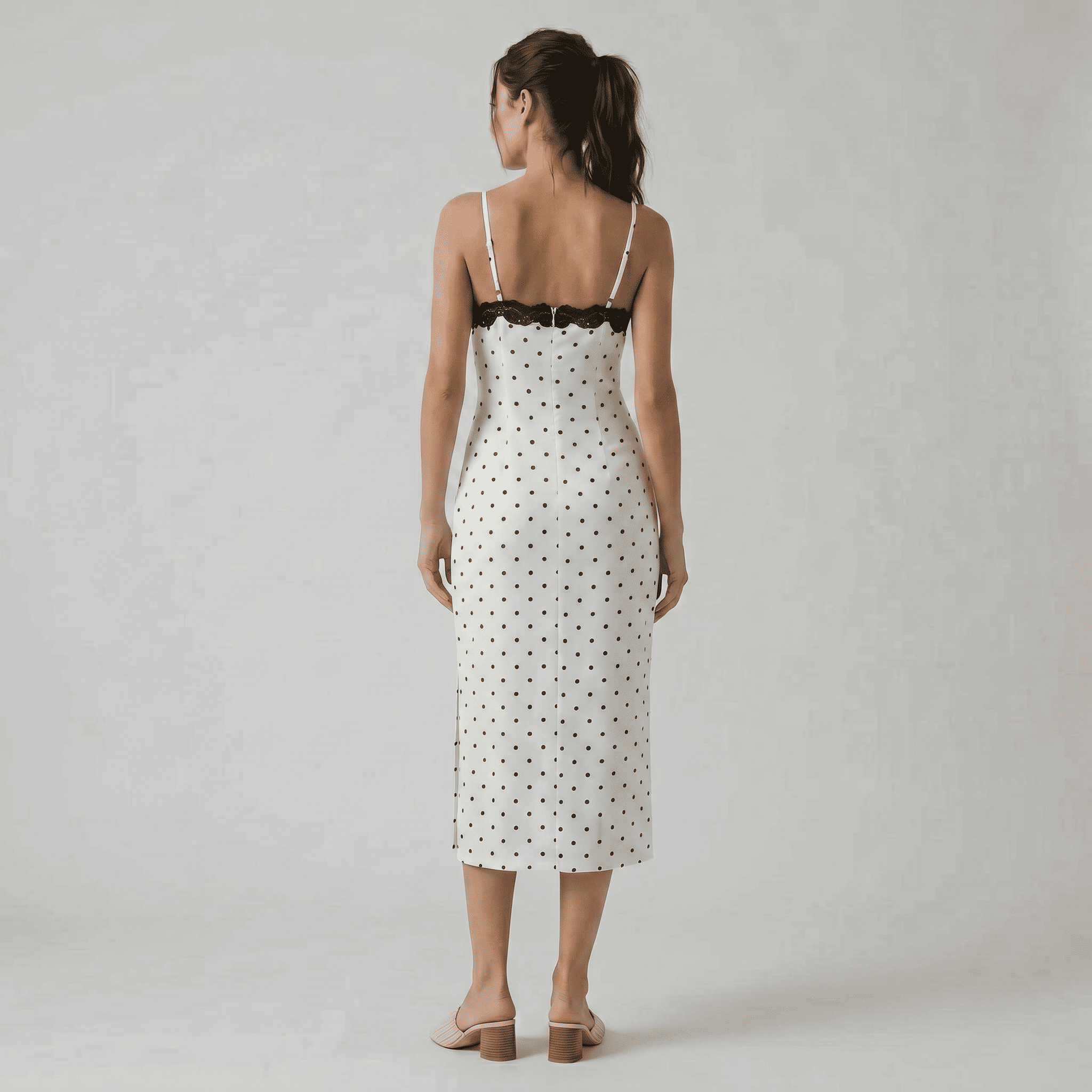 Polka Dot Lace Trim Cocktail Maxi Dress - Sorina